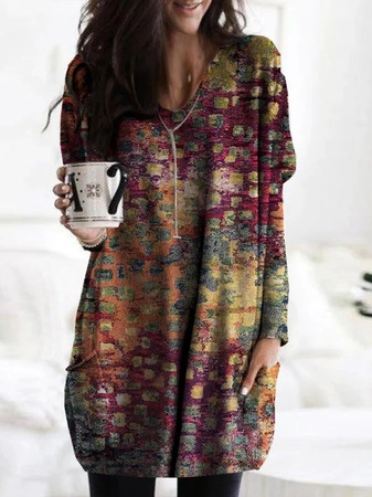 

Crew Neck Vintage Ombre Dress, Multicolor, Dresses