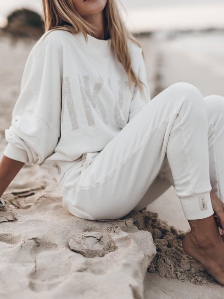 

Crew Neck Knitted Loose Two Piece Sets, Off white, Suit Set