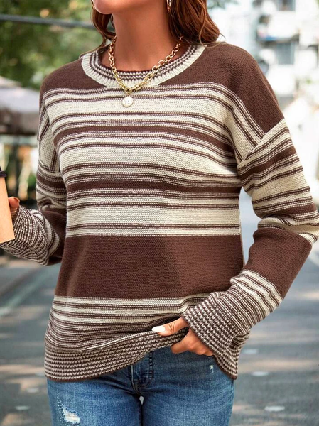 

Casual Regular Fit Striped Sweater, Coffee, Sweaters & Cardigans