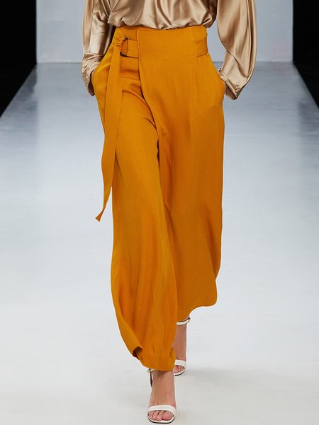 

Loose Elegant Fashion Mid Waist Pants, Yellow, Pants