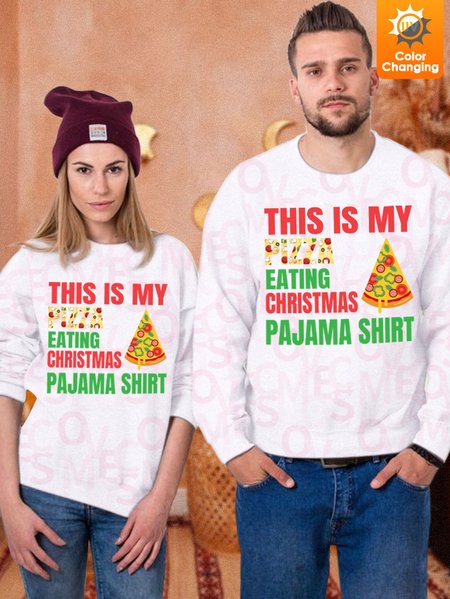 

Lilicloth X Jessanjony Unisex This Is My Pizza Eating Christmas Pajama Shirt UV Color Changing Sweatshirt, White, Hoodies&Sweatshirts