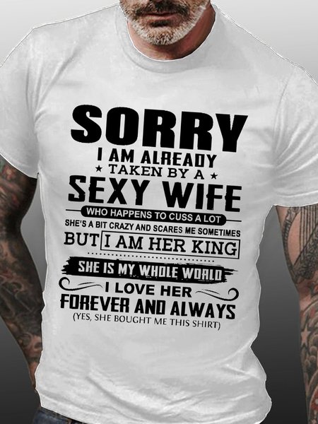 

Men's Funny Sexy Wife Cotton Loose Text Letters T-Shirt, White, T-shirts
