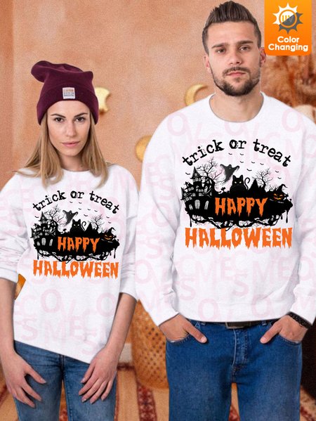 

Unisex Trick Or Treat Happy Halloween UV Color Changing Sweatshirt, White, Hoodies&Sweatshirts