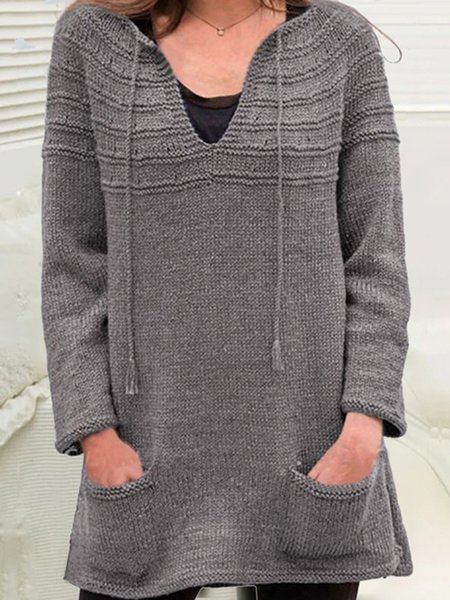 

Plain Wool/Knitting Casual dress, Gray, Mini Dresses
