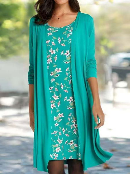 

Casual Crew Neck Floral Two-Piece Set, Green, Suit Set