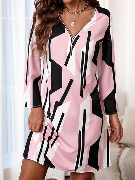 

V Neck Color Block Urban Dresses, Pink, Mini Dresses