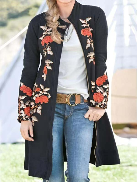 

Floral Casual Other Coat, Black, Outerwear