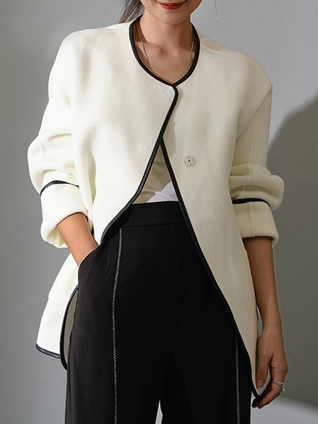 

Urban Crew Neck Color Block Loose Jacket, White, Jackets
