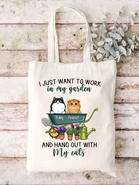 

I Just Want To Work In My Garden And Hang Out With My Cat Animal Graphic Shopping Tote, White, Bags