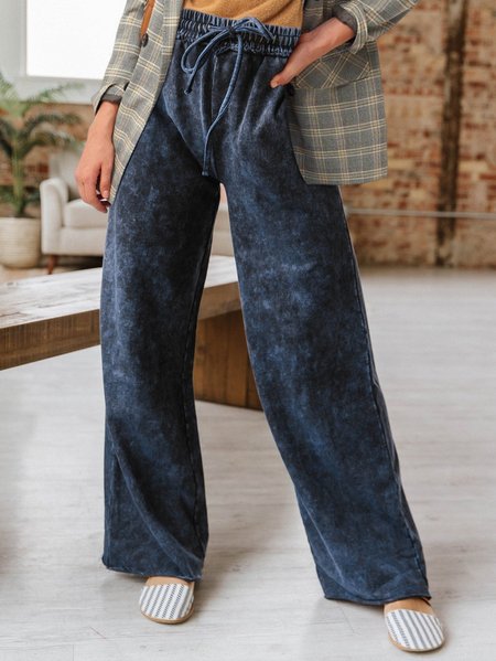 

Casual Elastic Drawstring Thickened Wide Leg Pants, Dark blue, Bottoms