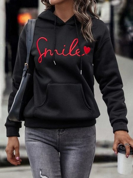 

Letter Design Hooded Casual Sweatshirt, Black, Hoodies & Sweatshirts