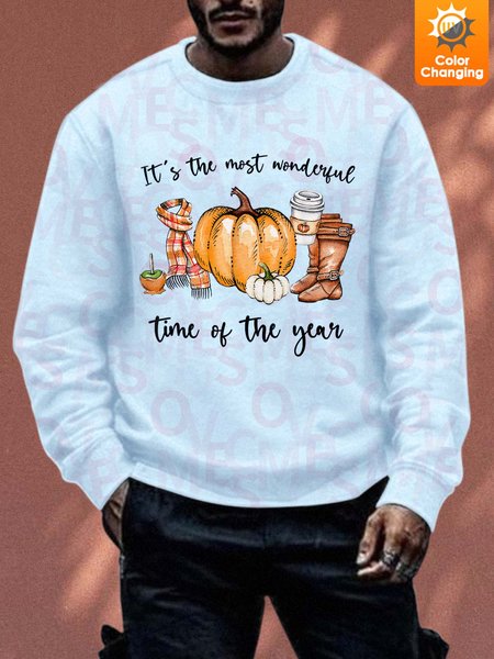 

Unisex The Most wonderful Time Of The Year Halloween Pumpkin Light Sunlight Sensitive Sweatshirt Casual Loose Sweatshirt, Light blue, Hoodies&Sweatshirts