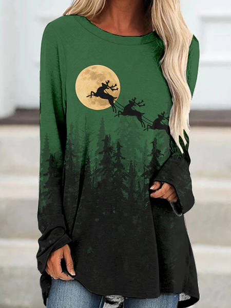 

Womens Christmas Casual Tops, Green, Long sleeves