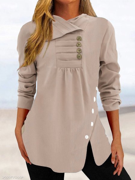

Plain Cross Neck Regular Fit Top, Khaki, Tunics