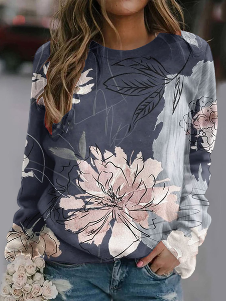 

Floral Casual Loose Sweatshirt, Multicolor, Sweatshirts & Hoodies
