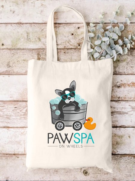 

Paw Spa On Wheels Dog Animal Graphic Shopping Totes, White, Bags