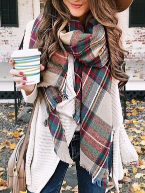 

Winter Color Block Plaid Scarf, As picture, Women Scarves & Shawls