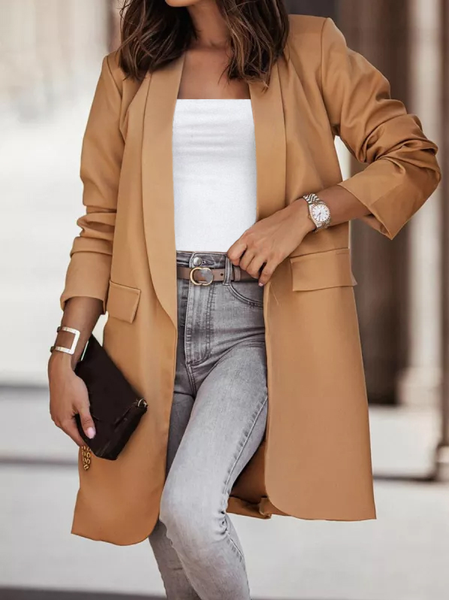 

Shawl Collar Plain Casual Blazer, Khaki, Outerwear