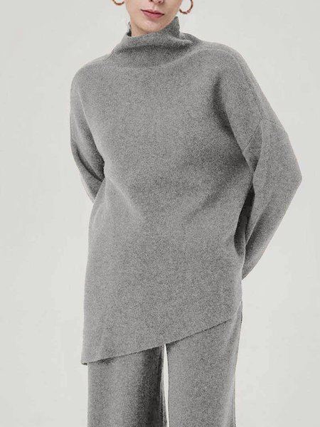 

Loose Acrylic Casual Sweater, Gray, Pullovers