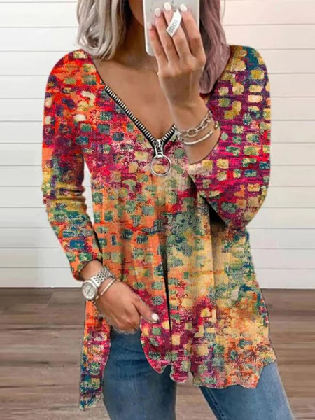 

Raglan Sleeve Abstract Vintage Loose Tops, Multicolor, Tops