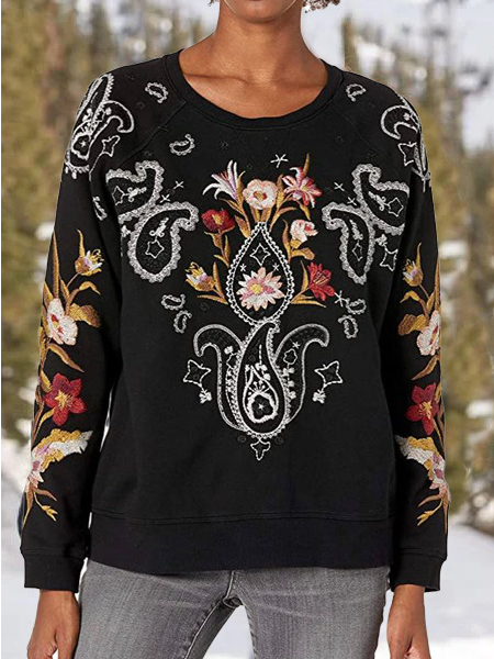 

Casual Floral Crew Neck Sweatshirts, Black, Sweatshirts & Hoodies