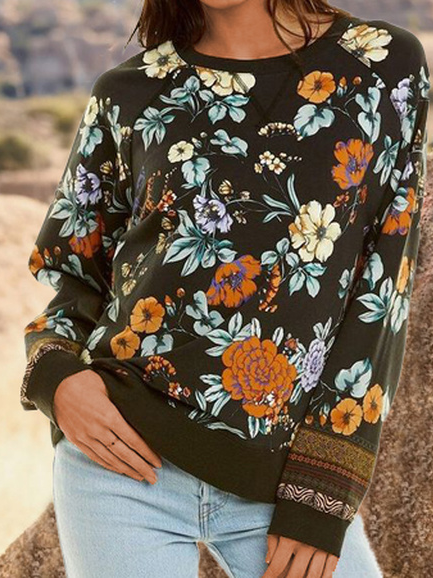 

Floral Loose Crew Neck Sweatshirts, Black, Hoodies & Sweatshirts