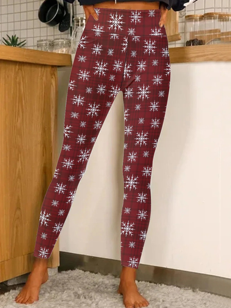 

Women Christmas Snowflake Plaid Simple Plaid Leggings, Red, Leggings