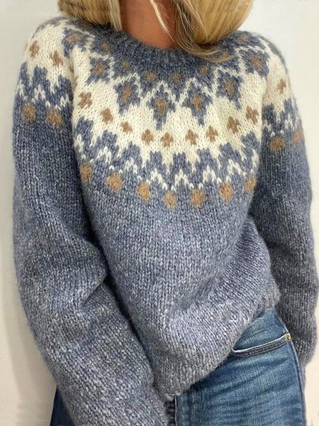 

Boho Yarn/Wool Yarn Loose Sweater, Blue, Sweaters & Cardigans
