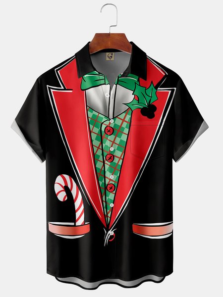 

Ugly Christmas Chest Pocket Short Sleeve Shirt, Black, Men Shirts
