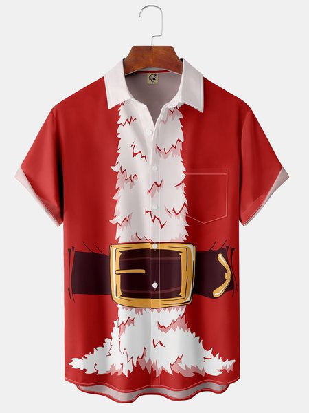 

Ugly Christmas Chest Pocket Short Sleeve Shirt, Red, Men Shirts
