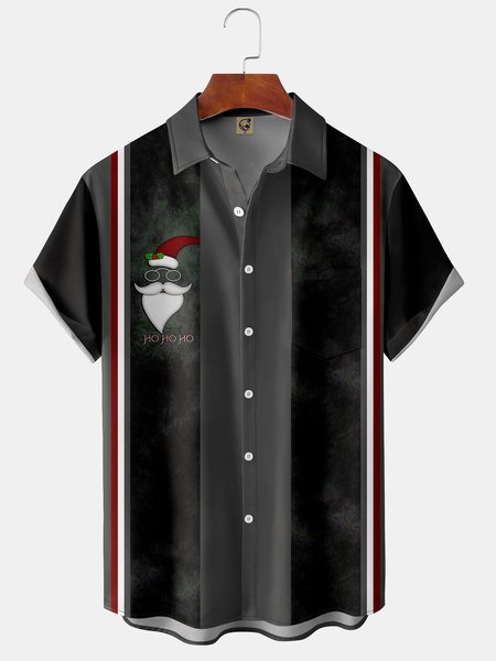 

Ugly Christmas Chest Pocket Short Sleeve Shirt, Black, Men Shirts