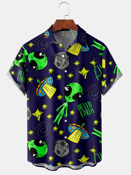 

Alien Chest Pocket Short Sleeve Shirt, Green, Men Shirts