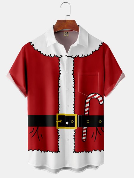 

Ugly Christmas Chest Pocket Short Sleeve Shirt, Red, Men Shirts