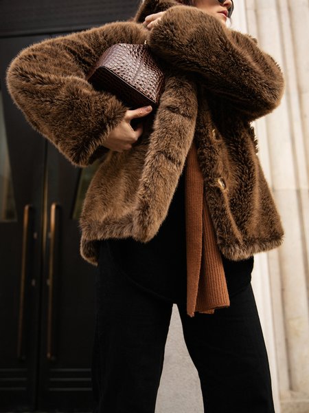 

Urban Shawl Collar Loose Teddy Jacket, Brown, Coats