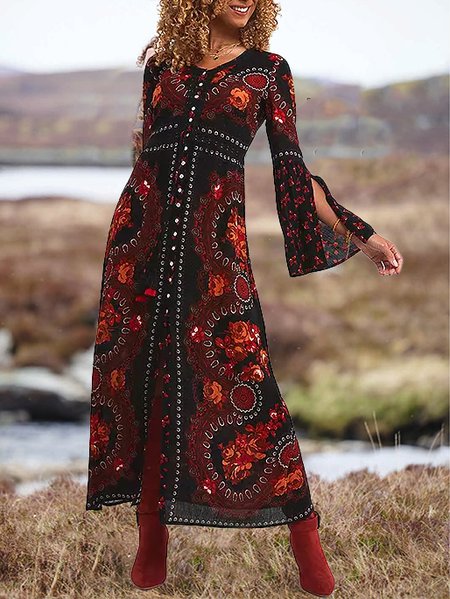

Ethnic Cotton-Blend Dress, Multicolor, Maxi Dresses