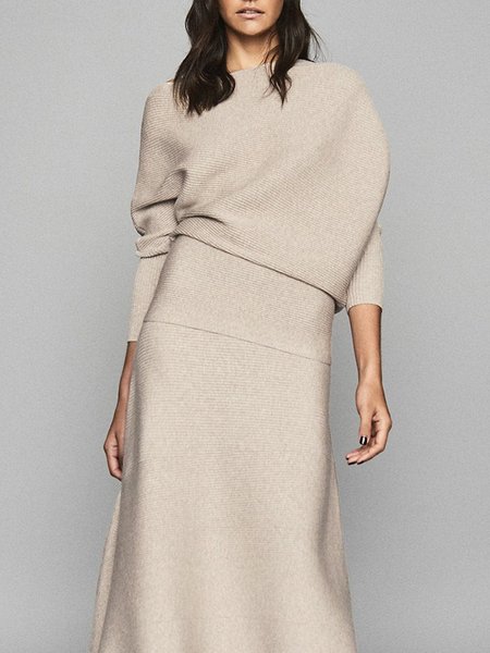 

Elegant Loose Long sleeve Asymmetrical Plain Sweater, Light camel, Sweaters