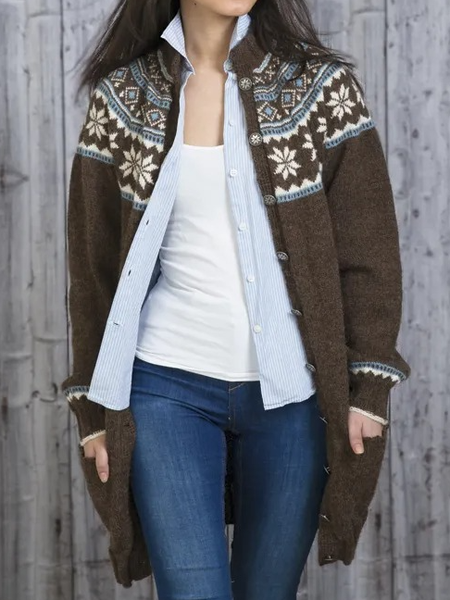 

Geometric Vintage Wool/Knitting Sweater Coat, Brown, Cardigans