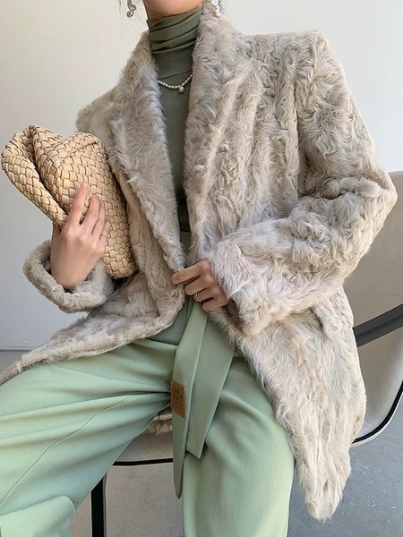 

Long sleeve Shawl Collar Teddy Jacket, Light gray, Others