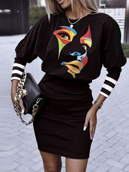 

Urban Abstract Long Sleeve Mini Dress, Black, Mini Dresses