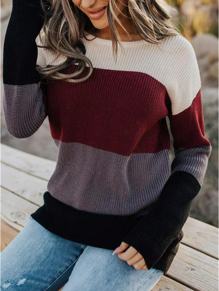

Casual Color Block Loose Sweater, Multicolor, Sweaters