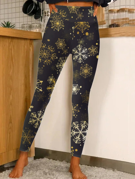 

Women Christmas Snowflake Simple Leggings, Black, Leggings
