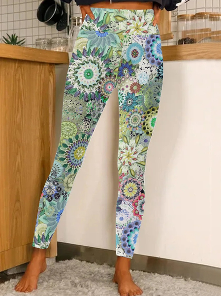 

Women Geometric Floral Print Abstract Regular Fit Leggings, Green, Leggings