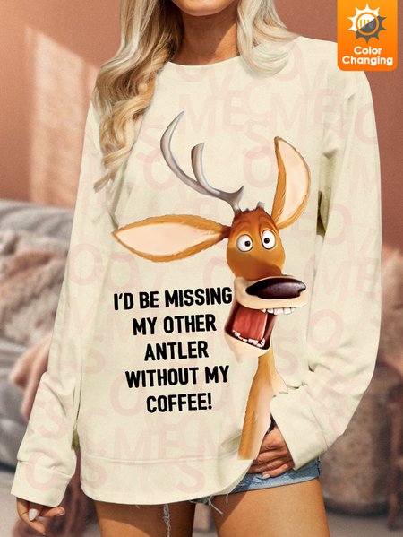 

Unisex I'd Be Missing My Other Antler Funny Christmas Elk Uv Color Changing Sweatshirt, Apricot, Hoodies&Sweatshirts