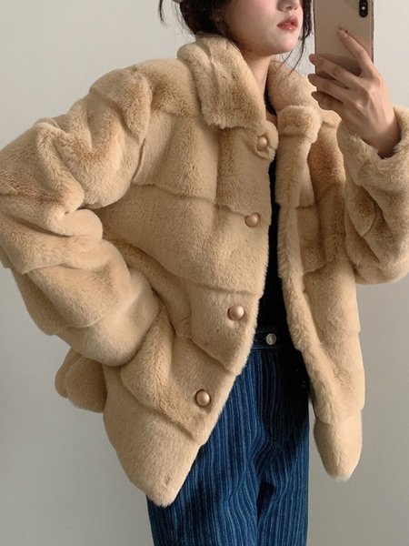 

Long sleeve Plain Urban Loose Teddy Jacket, Camel, Coats
