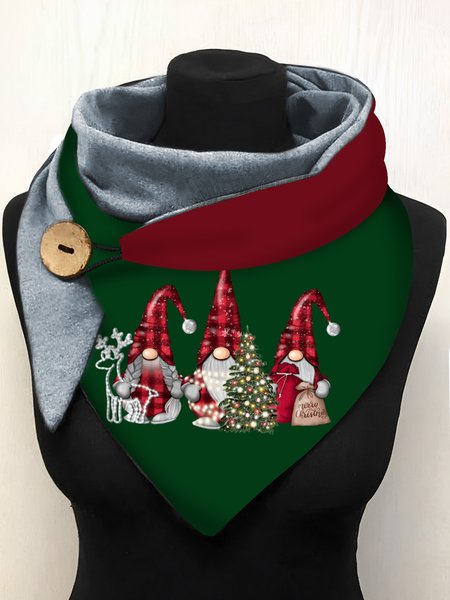 

Christmas Red And Green Elf Pattern Triangle Scarf Faceless Old Man Pattern Scarf, As picture, Scarfs