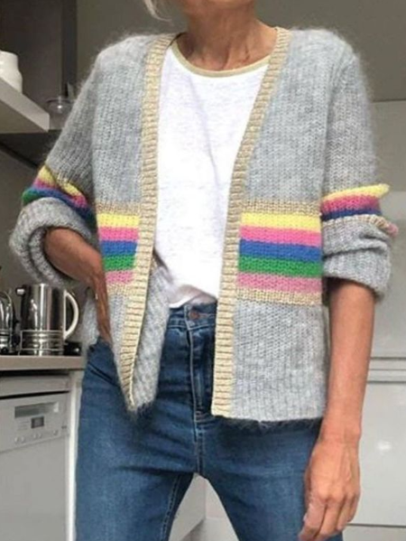 

Loose Casual Color Block Sweater Coat, Gray, Sweaters