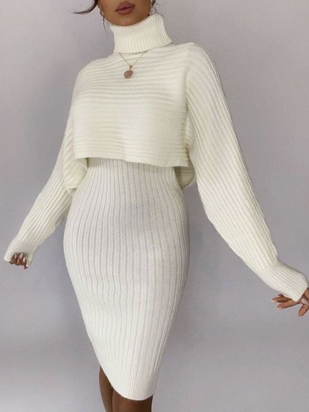 

Long sleeve Regular Fit Simple Turtleneck Sweater, Off white, Pullovers