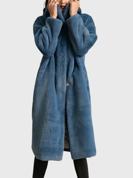 

Rabbit Fur Hooded Long Overcoat, Blue, Outerwear