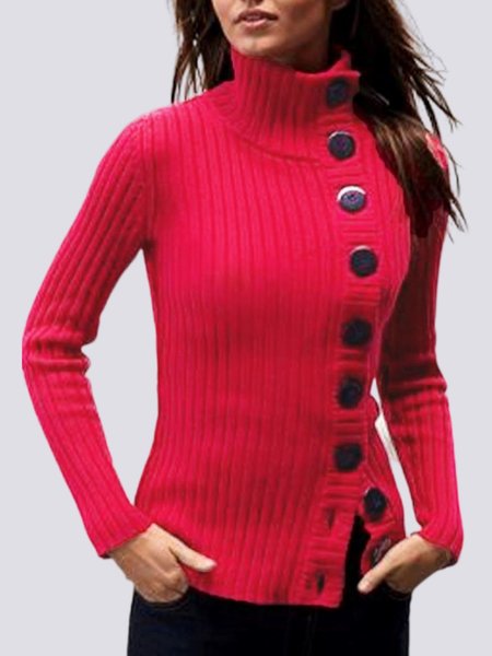 

Long Sleeve Elegant High Neck Sweater, Red, Sweaters
