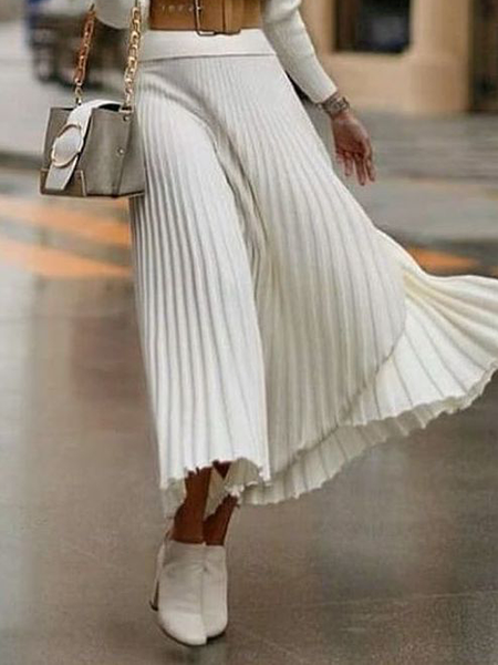 

High Elasticity Loose Plain Elegant Long Skirt, Off white, Skirts